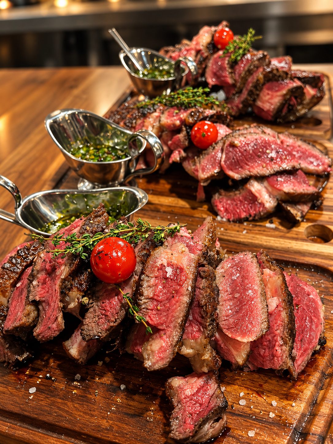 Aufgeschnittene Steaks mit Chimichurri